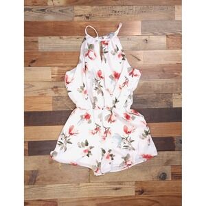 J for Justify Floral‎ Halter Romper White Red Pink Keyhole Surplice Summer Small